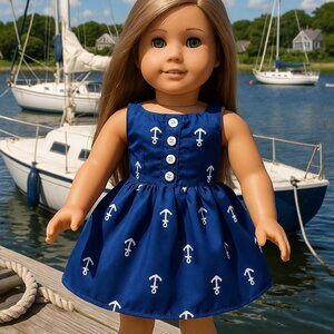 American Girl & 18-Inch Doll Nautical Anchor Dress – Navy Outfit